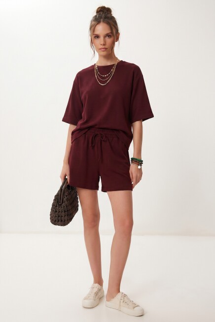 Modal Oversize T-shirt Şort Takım MÜRDÜM LUB0379