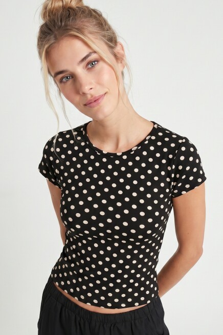Puantiye Desenli Polyamid T-shirt SİYAH LZV0083