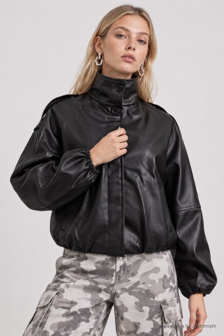 Bomber Suni Deri Ceket SİYAH LAX0019