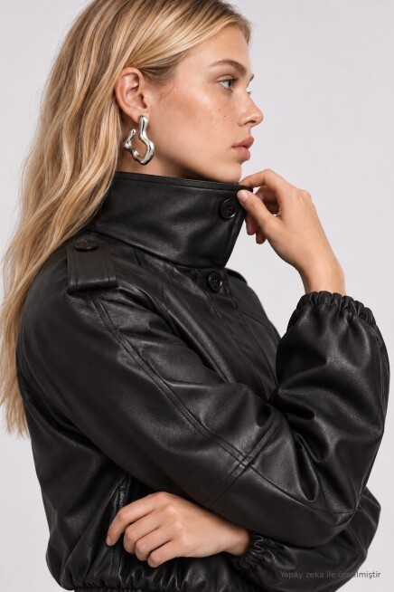 Bomber Suni Deri Ceket SİYAH LAX0019