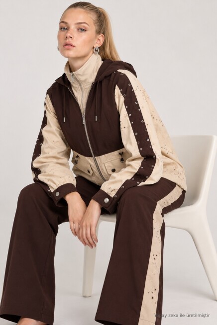 Çift Parça Görünüm Colorblock Alt-Üst Takım KAHVERENGİ LBY0108