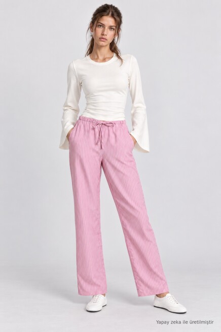 Çizgili Mevsimlik Pantolon PEMBE LNZ0002