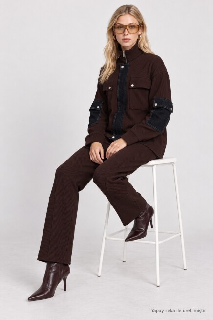 Denim Garnili Fitilli Örme Premium Selection Takım KAHVERENGİ LBY0094