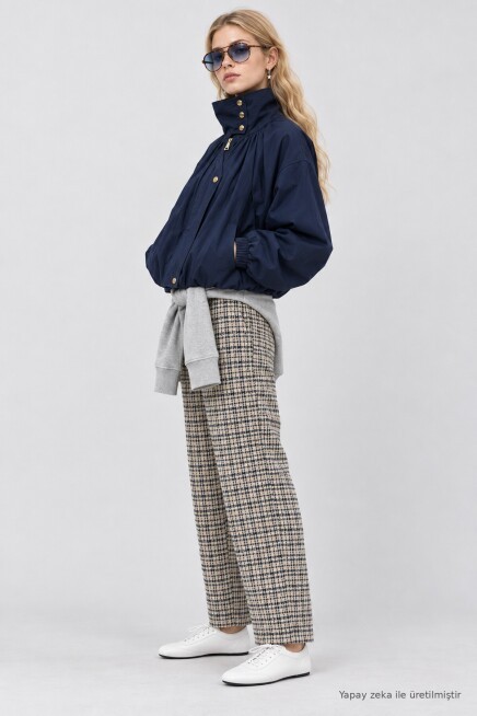 Dik Yaka Oversize Paraşüt Ceket LACİVERT LBY0089