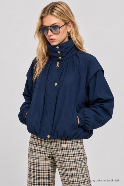 Dik Yaka Oversize Paraşüt Ceket LACİVERT LBY0089