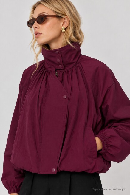 Dik Yaka Oversize Paraşüt Ceket MÜRDÜM LBY0089