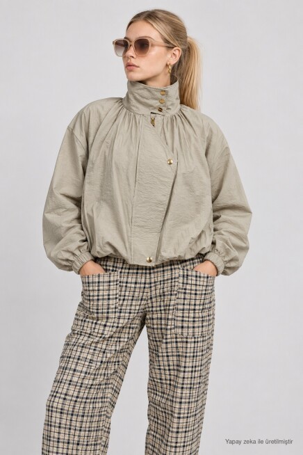 Dik Yaka Oversize Paraşüt Ceket TAŞ LBY0089