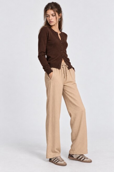 Geniş Paça Mevsimlik Gabardin Pantolon LATTE LNZ0003