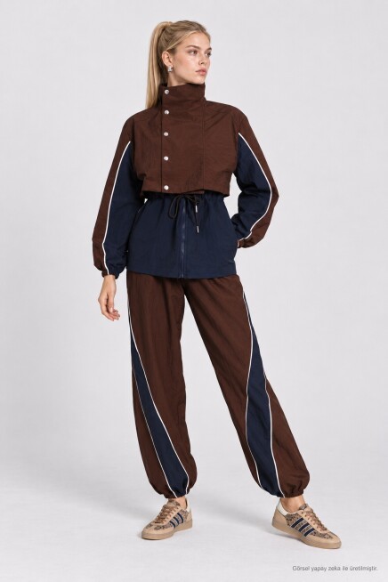 Kontrast Renkli Paraşüt Alt-Üst Takım KAHVERENGİ LACİVERT LBY0103