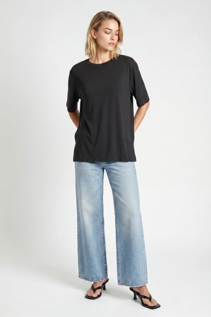 Oversize Basic Fitilli Modal T-shirt ANTRASİT LUB0361
