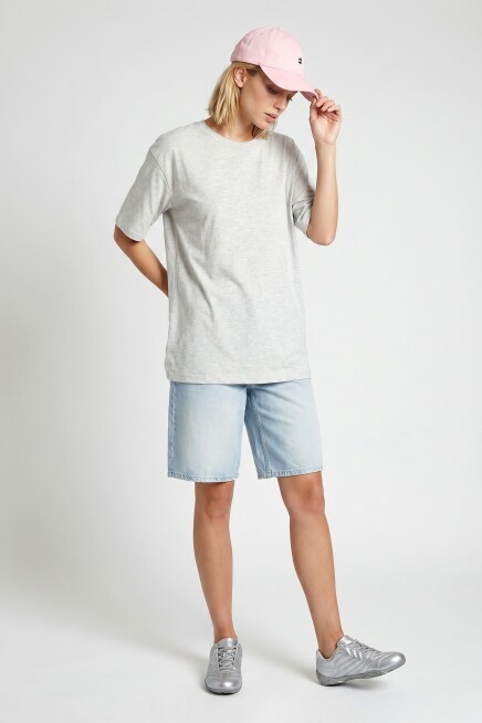 Oversize Basic Fitilli Modal T-shirt GRİ MELANJ LUB0361