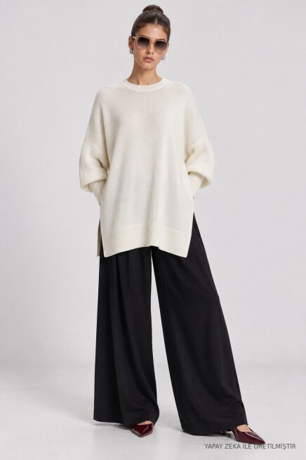 Oversize Basic Triko Kazak EKRU LKİ0072