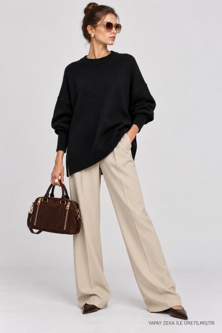 Oversize Basic Triko Kazak SİYAH LKİ0072