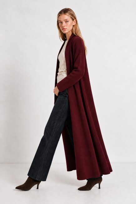 Oversize Uzun Triko Hırka BORDO LMA0003