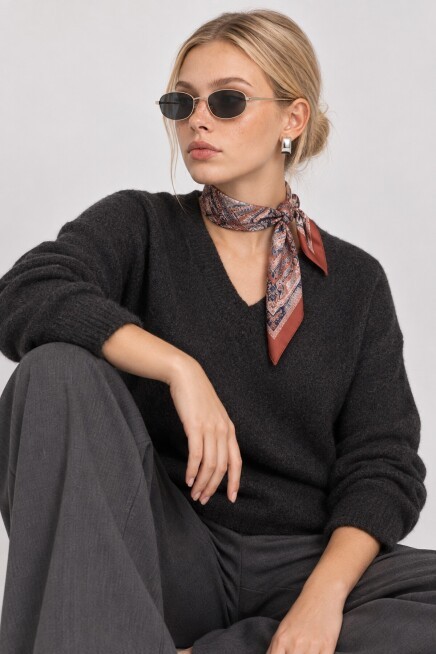 V Yaka Oversize Triko Kazak 4289 ANTRASİT LKİ0061