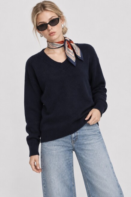 V Yaka Oversize Triko Kazak 4289 LACİVERT LKİ0061