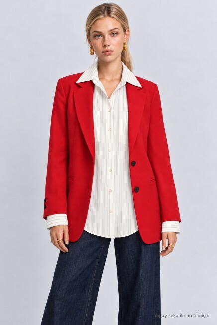 Vatkalı Blazer Dokuma Ceket KIRMIZI LNT0049