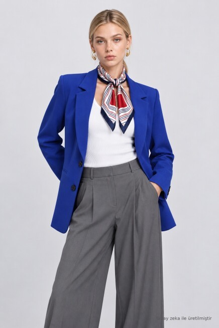 Vatkalı Blazer Dokuma Ceket KOYU MAVİ LNT0049