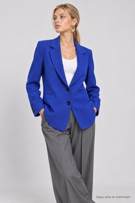 Vatkalı Blazer Dokuma Ceket KOYU MAVİ LNT0049