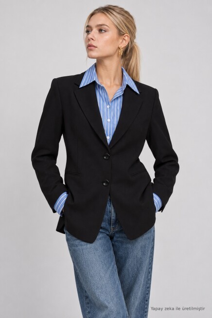 Vatkalı Blazer Dokuma Ceket SİYAH LNT0049