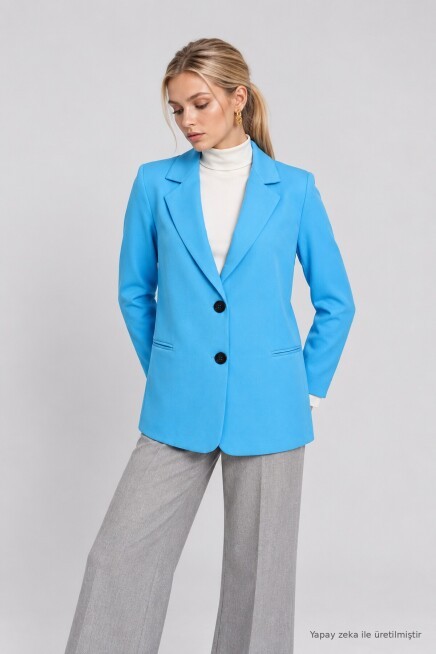 Vatkalı Blazer Dokuma Ceket TURKUAZ LNT0049