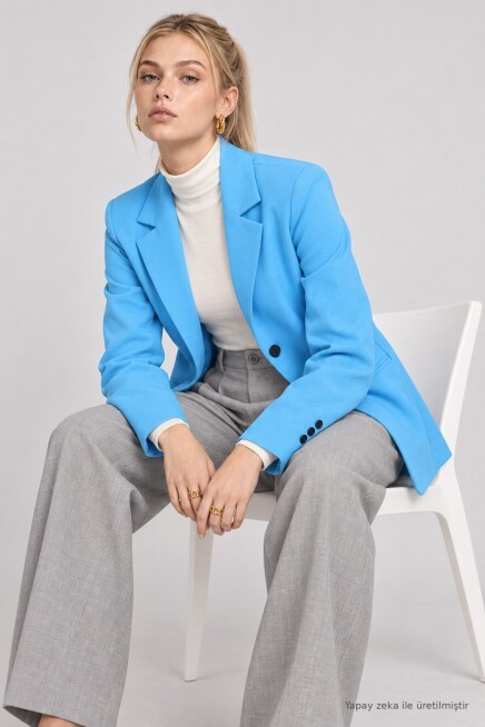 Vatkalı Blazer Dokuma Ceket TURKUAZ LNT0049