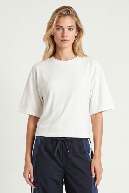 Yarasa Kollu Basic Modal T-shirt EKRU LUB0357