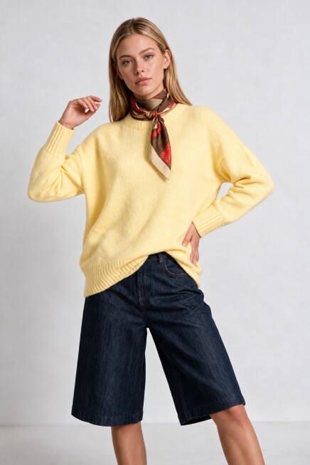 Yumuşak Dokulu Oversize Triko Kazak 4270 SARI LPF0063