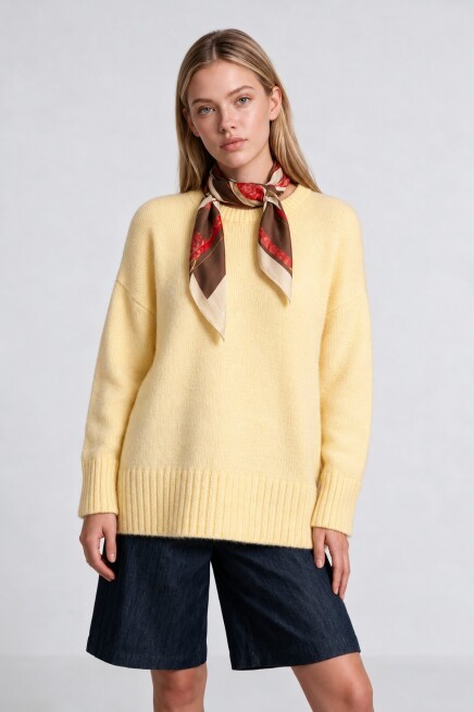 Yumuşak Dokulu Oversize Triko Kazak 4270 SARI LPF0063
