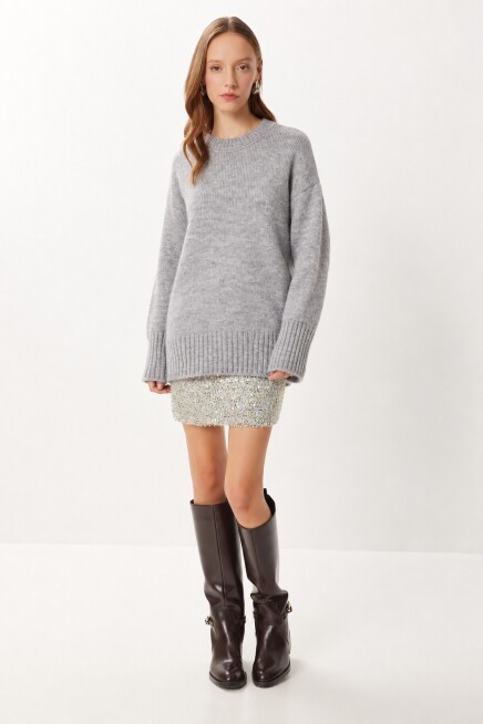 Yumuşak Dokulu Oversize Triko Kazak GRİ LPF0063