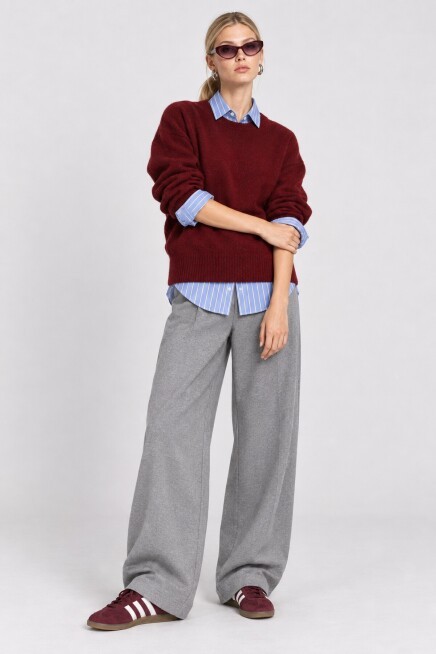 Yün Karışımlı Oversize Triko Kazak 4270 BORDO LKİ0062