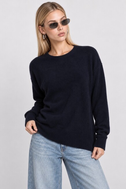 Yün Karışımlı Oversize Triko Kazak 4270 LACİVERT LKİ0062