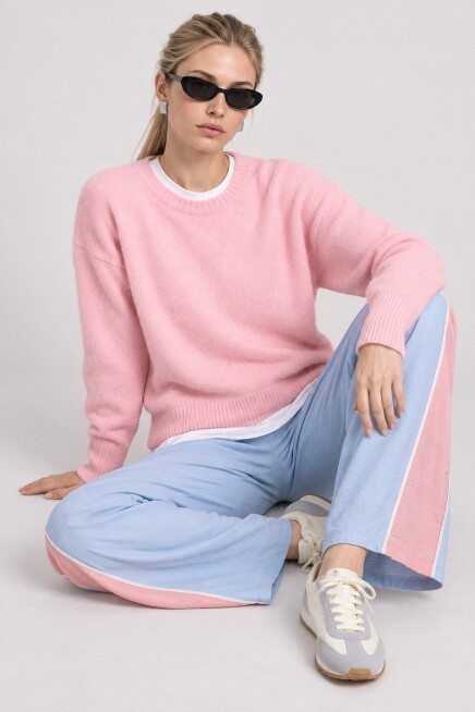Yün Karışımlı Oversize Triko Kazak 4270 PEMBE LKİ0062