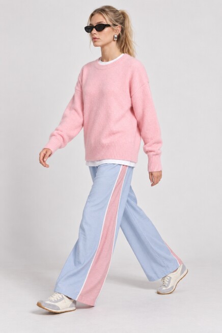 Yün Karışımlı Oversize Triko Kazak 4270 PEMBE LKİ0062