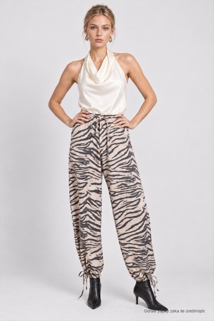 Zebra Desenli Gabardin Pantolon ANTRASİT KREM LBY0117