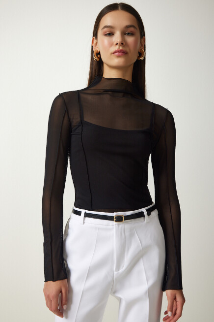 TRANSPARAN ATLETLİ ŞİFON BLUZ