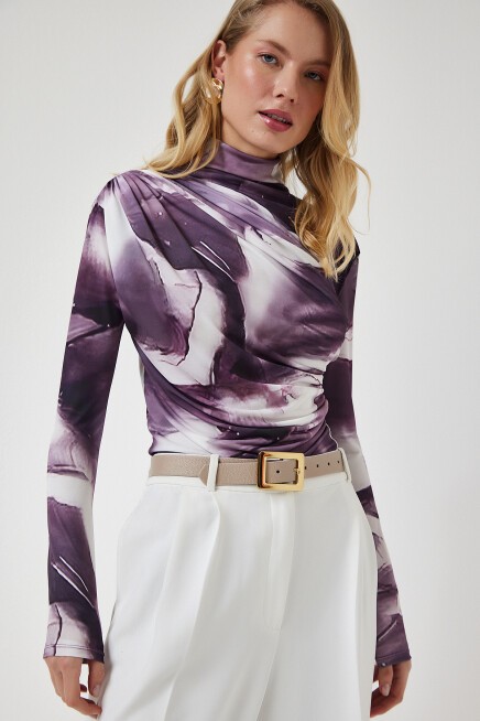 DRAPELİ DİK YAKA SANDY BLUZ