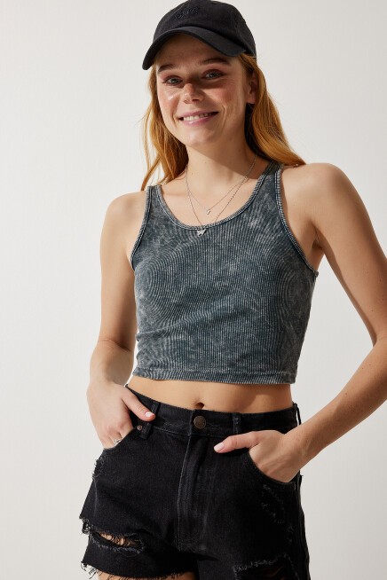 HALTER YAKA YIKAMALI CROP ÖRME BLUZ