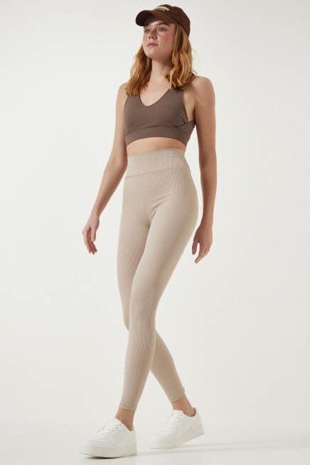 YÜKSEK BEL FİTİLLİ DİKİŞSİZ ÖRME TAYT 