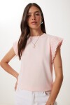 Fistolu Esnek Viskon Örme T-shirt AÇIK PEMBE HCR0001
