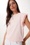 Fistolu Esnek Viskon Örme T-shirt AÇIK PEMBE HCR0001