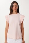 Fistolu Esnek Viskon Örme T-shirt AÇIK PEMBE HCR0001