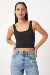2li Kare Yaka Askılı Fitilli Crop Örme Bluz SİYAH PUDRA LBF0002