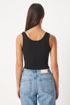2li Kare Yaka Askılı Fitilli Crop Örme Bluz SİYAH PUDRA LBF0002