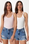 2’li Paket Askılı Fitilli Örme Atlet PEMBE BEYAZ HPB0002