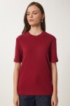 2li Paket Pamuklu Basic Örme T-shirt BORDO BEYAZ LAG0002