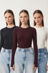 3lü Paket Bisiklet Yaka Basic Örme Bluz EKRU SİYAH MÜRDÜM LCR0012