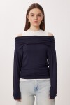 Açık Omuzlu Atletli Örme Bluz LACİVERT LAX0009