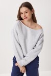 Açık Omuzlu Şardonlu Örme Sweatshirt GRİ MELANJ LAN0076