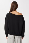 Açık Omuzlu Şardonlu Örme Sweatshirt SİYAH LAN0076
